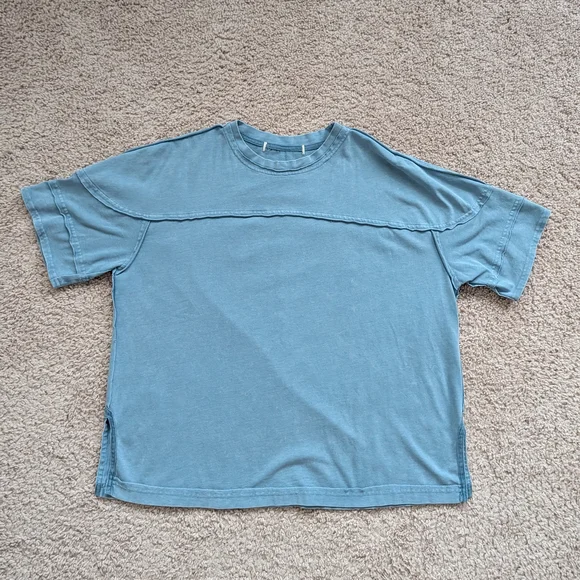 Rae Mode Dusty Blue The TaylorCurvy Cotton Poly Raw Seam Top Shirt Size Medium - Picture 4 of 8